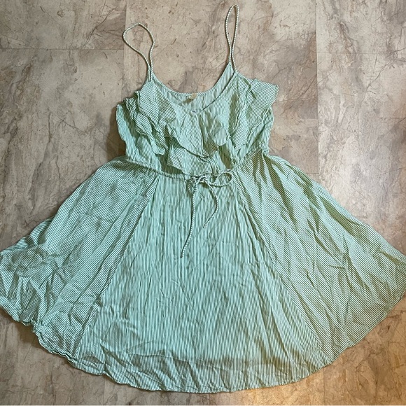 Free People Green Medium Flutter Away Green Stripe Ruffle Dress - Picture 3 of 7